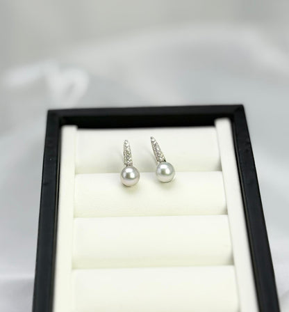 Elegant High Heel Akoya Silver Blue Pearl Earring (7.5 - 8mm) with CZ |Timeless Pearl Earrings