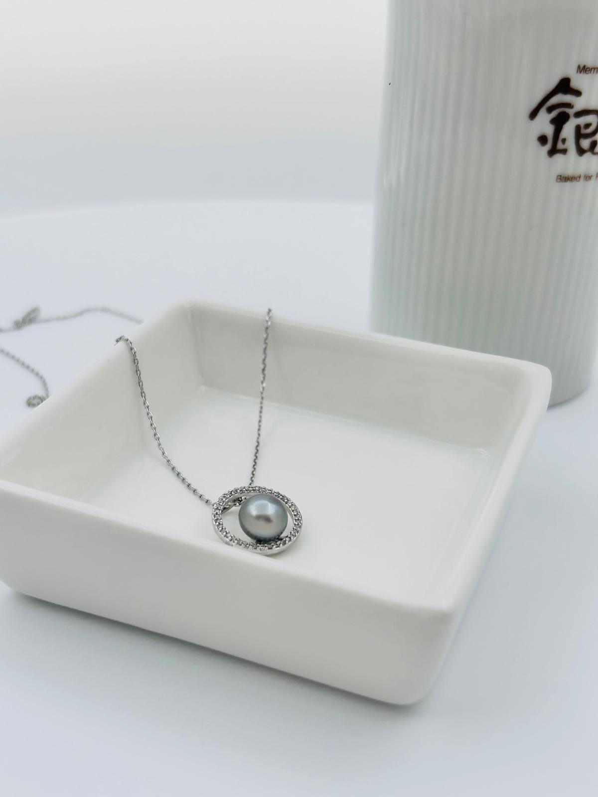 Akoya Silver Blue  (7mm) Pearl Pendant with Cubic Zirconia - Nexus8gg Jewellery