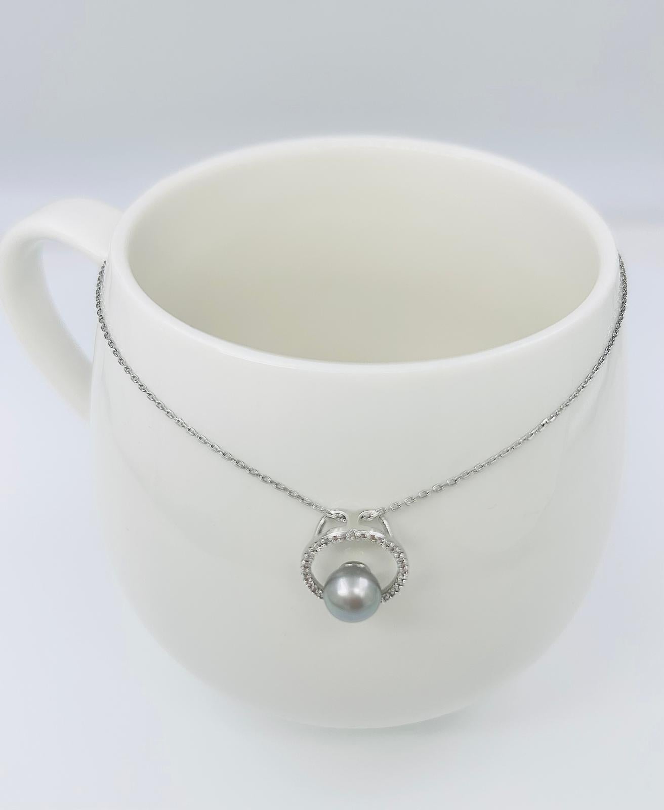 Akoya Silver Blue  (7mm) Pearl Pendant with Cubic Zirconia - Nexus8gg Jewellery