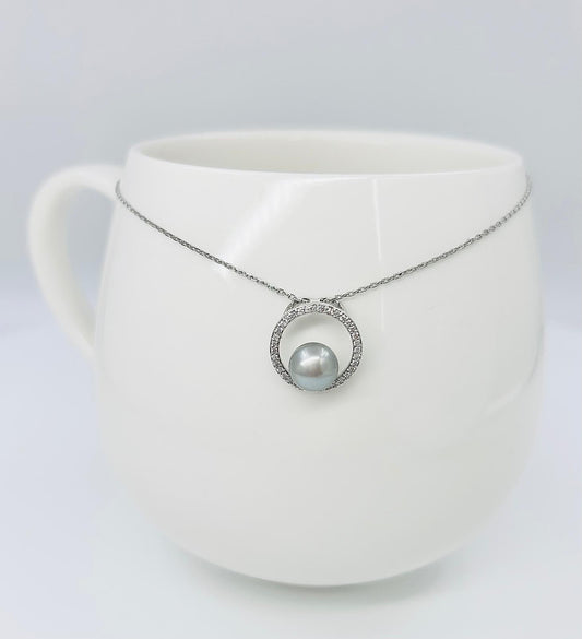 Akoya Silver Blue  (7mm) Pearl Pendant with Cubic Zirconia - Nexus8gg Jewellery