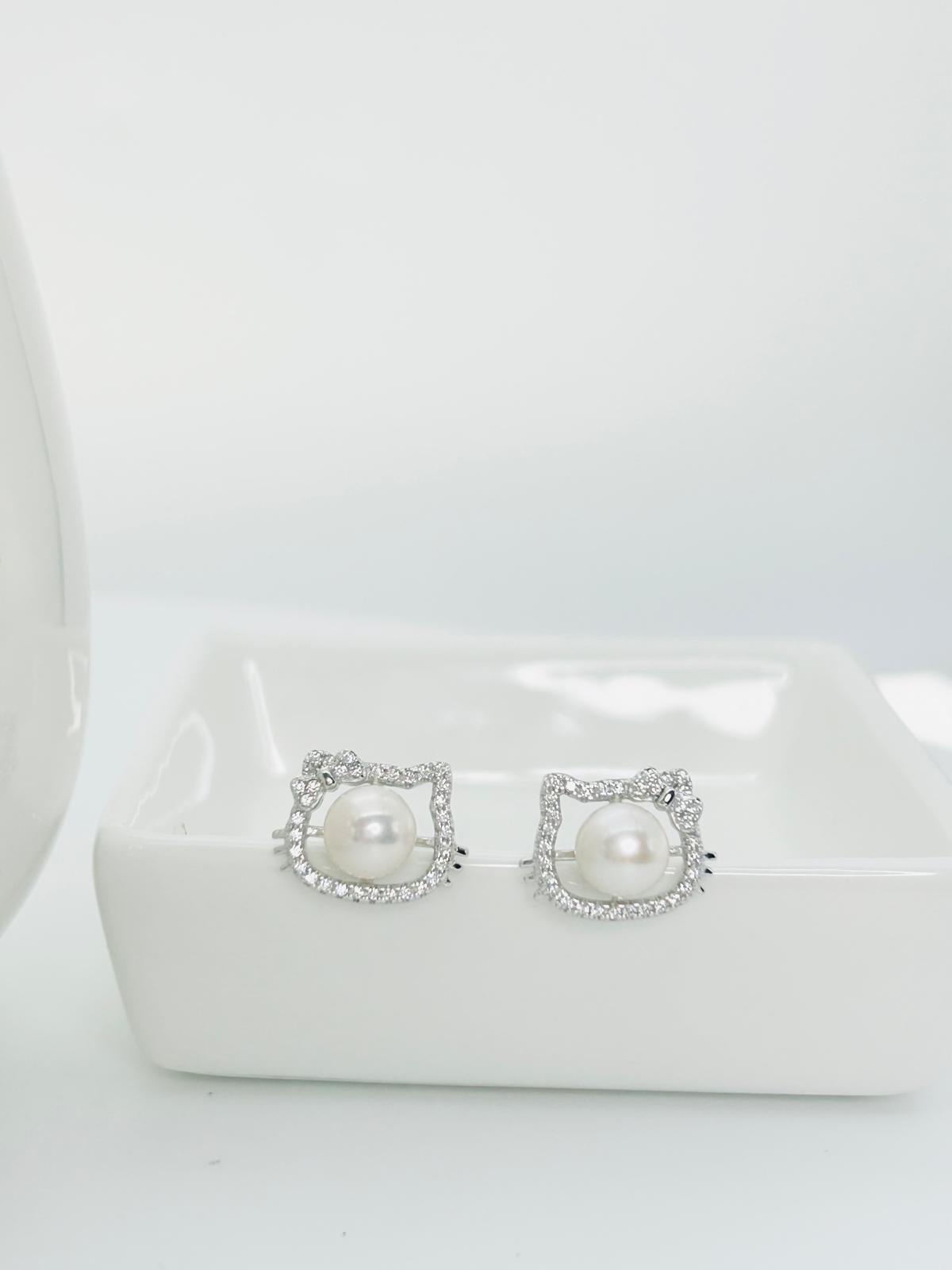 [Promo] Aurora Kitty Pearl Pendant (6.5-7mm) and Earring (6.5-7mm) Set - Nexus8gg Jewellery