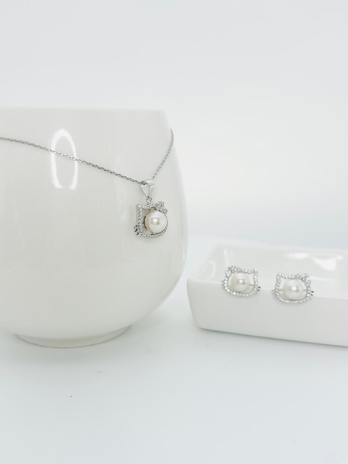 [Promo] Aurora Kitty Pearl Pendant (6.5-7mm) and Earring (6.5-7mm) Set - Nexus8gg Jewellery