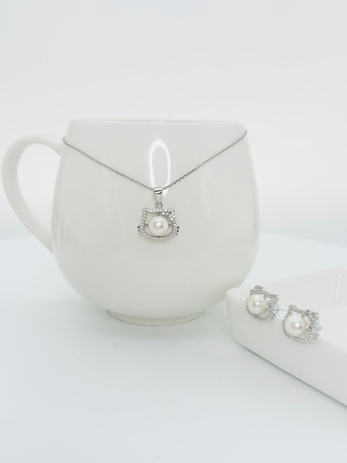 [Promo] Aurora Kitty Pearl Pendant (6.5-7mm) and Earring (6.5-7mm) Set - Nexus8gg Jewellery