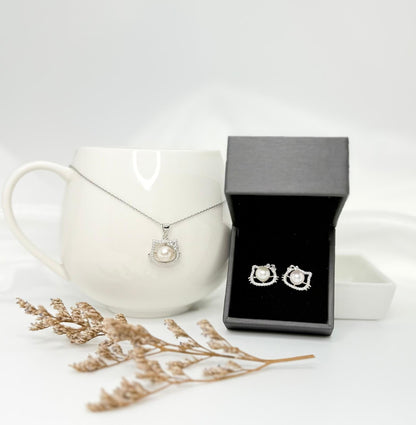 [Promo] Aurora Kitty Pearl Pendant (6.5-7mm) and Earring (6.5-7mm) Set - Nexus8gg Jewellery