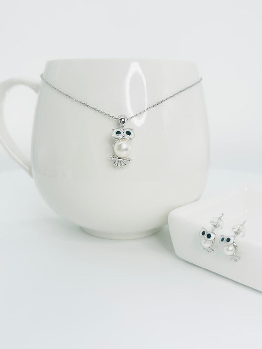 [Promo] Aurora Owl Freshwater Pearl Pendant (7-7.5mm) and Earring (4-4.5mm) Set - Nexus8gg Jewellery