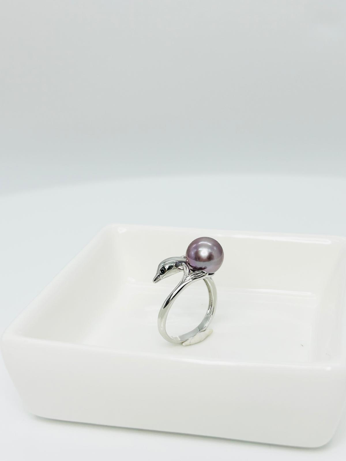 Elegant Freshwater Pearl (9 - 10mm) Dolphin Ring - Nexus8gg Jewellery