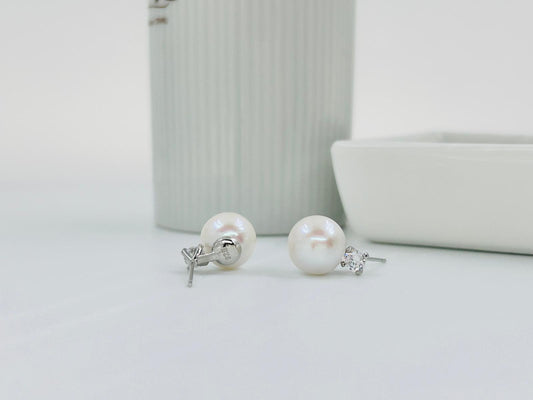 Elegant Freshwater White Pearl Earring (10.3 - 10.5mm)  with CZ - Nexus8gg Jewellery