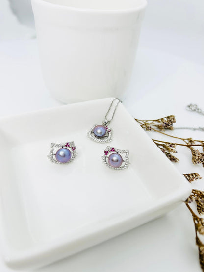 [Promo] Colourful Kitty Series Pendant (6-7mm) and Earring (6-7mm) Set - Nexus8gg Jewellery