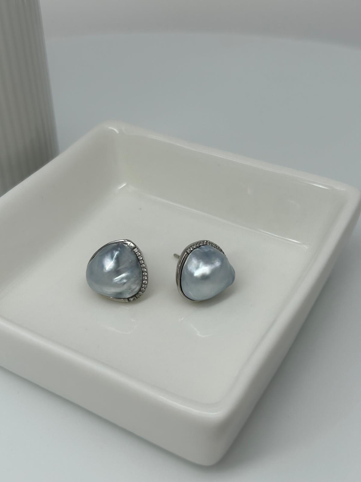 Exceptional South Sea Baroque Silver Blue Blood Pearl (11-12mm) Earrings - Nexus8gg Jewellery