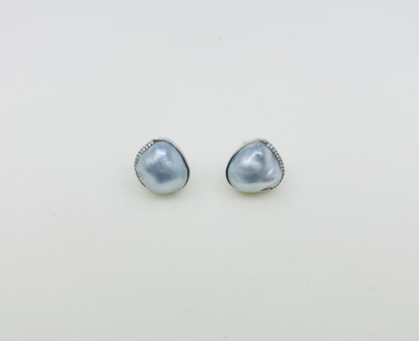 Exceptional South Sea Baroque Silver Blue Blood Pearl (11-12mm) Earrings - Nexus8gg Jewellery