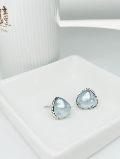 Exceptional South Sea Baroque Silver Blue Blood Pearl (11-12mm) Earrings - Nexus8gg Jewellery