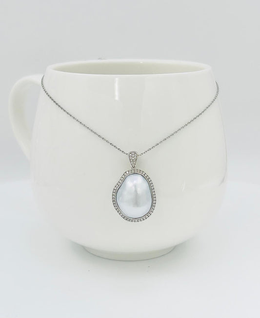 South Sea Baroque Blue Blood Pearl (14 x 17mm) Pendant with CZ - Nexus8gg Jewellery