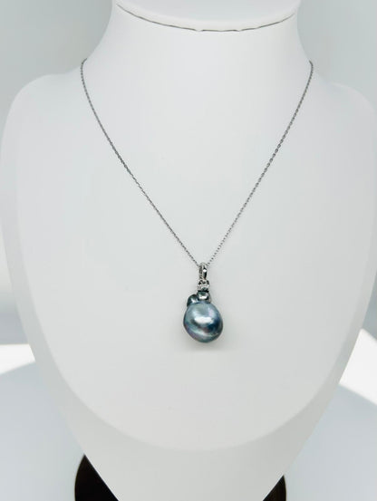 Elegant Tahitian Baroque Pearl (12 x 13mm) Pendant with 2 tones - Nexus8gg Jewellery