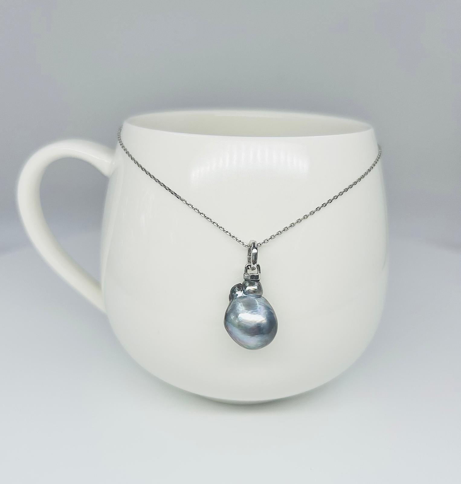 Elegant Tahitian Baroque Pearl (12 x 13mm) Pendant with 2 tones - Nexus8gg Jewellery