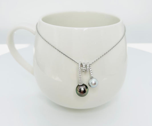 Top quality Tahitian (9.5-10mm) and Akoya (7.5-8mm) Pearl Pendant with CZ - Nexus8gg Jewellery